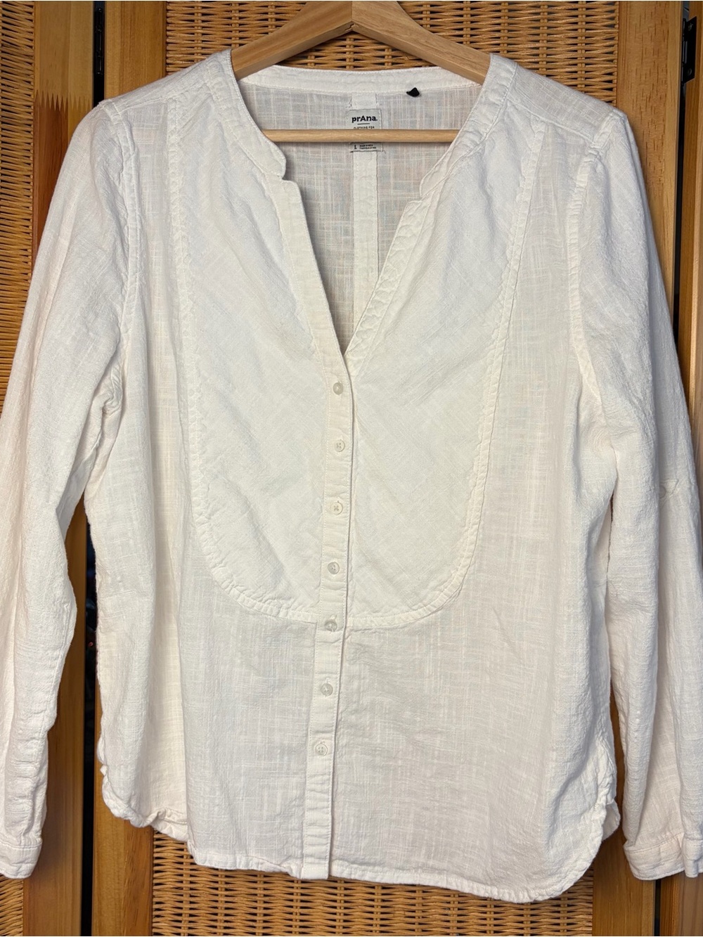 Prana White Button-Front Long Sleeve Peasant Shirt sz L